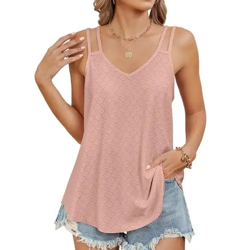 Produktbild: AQRTPXU Damen Tank Top Sommer Spaghetti Ärmellose Rundhals Oberteile Camicette Casual T-Shirt