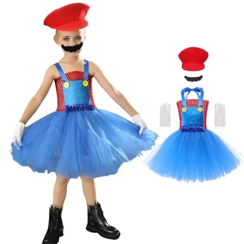 Produktbild: AQRTPXU Super Brothers Cosplay Costume Outfit Mario Kostüm Kleider Feen Tutu Rock Ballett for Girls Carnival Theme Party Parent-Child Fancy Dress Christmas Gifts