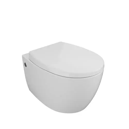 Produktbild: Aqua Bagno | Spülrandloses Hänge-WC mit Softclose Sitz aus Duroplast, weiße Keramik Toilette, Tiefspüler | 51 cm lang