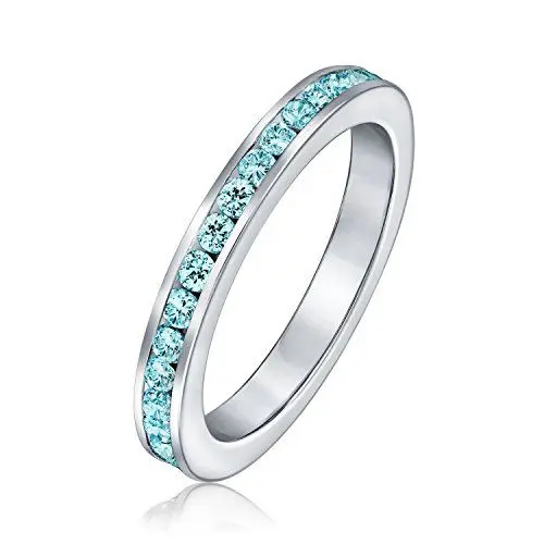 Produktbild: Bling Jewelry Aqua Blauer Kubikzirconia Stapelbarer Cz Kanal Set Ewigkeitsring Für Frauen Simulierter Aquamarin .925 Sterlingsilber
