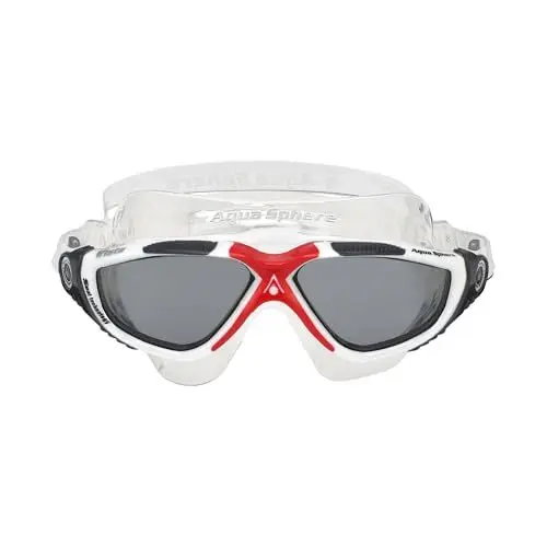 Produktbild: Aqua Sphere AQUASPHERE Vista, Schwimmbrille für Männer und Frauen mit UV-Schutz und Silikondichtung, Anti-Beschlag- und Anti-Leck-Gläser, Silber und Weiß - Grau gezackte Linsen