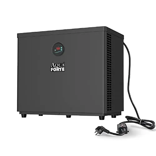 Produktbild: AquaForte Aquamini Wärmepumpe 7,7 kw, Ideal für Ihr Aufstellbecken, Temperatur 10-43˚C, 7,5 AMP, Leistungsaufnahme kW 1,12, geeignet für Becken zwischen 10-35 m³, 43,5 kg, 713 x 330 x 640 mm, Schwarz
