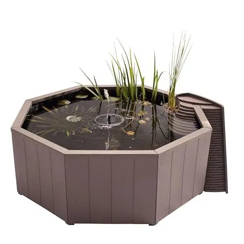 Produktbild: Aquagarden, kein Graben natureteich, erhöhter Teich für Garten oder Terrasse, einfache Konstruktion mit Click Fit, mit schwimmender Solarbrunnenpumpe, Vogellandungsplattform