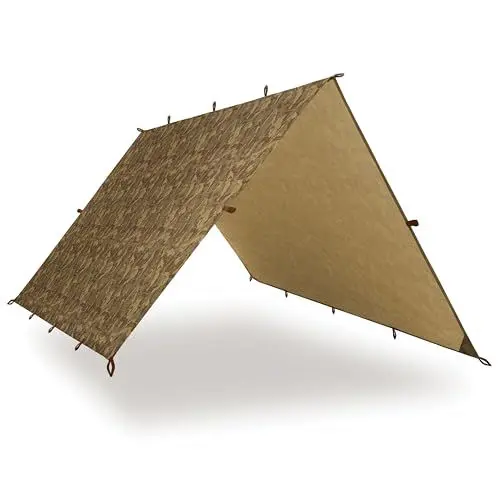 Produktbild: AquaQuest Defender wasserdichte Campingplane - robuster Zeltunterstand oder Regenschutz - Wandern, Bushcraft und Hängematte, 3 x 3 m Wahre Gelände-Tarnung