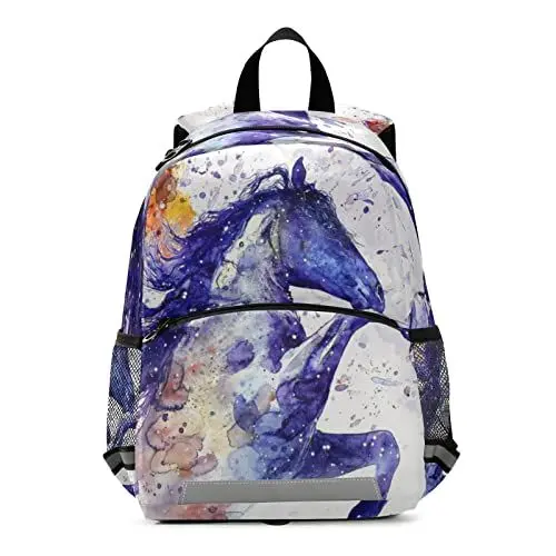 Produktbild: Aquarell Blaues Pferd Rucksack Kleinkind Kinder Büchertasche Vorschule Schülerrucksack für 3-8 Jahre die Mädchen Jungs