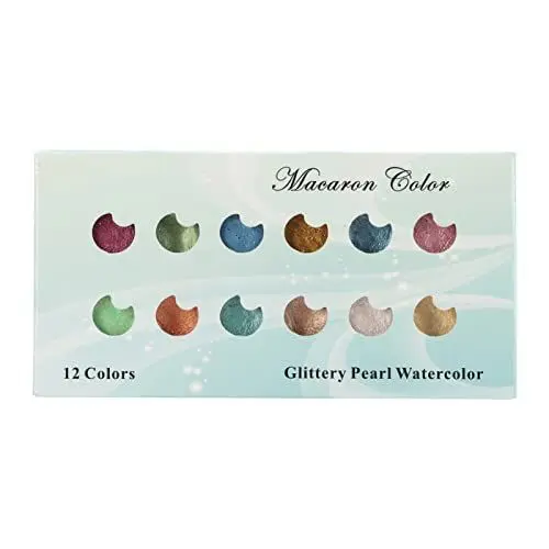 Produktbild: Aquarellfarben-Set, 12 Farben Metallic-Glitter-Aquarell-Festfarben-Set für Künstler, Studenten, Gouache, Deckende Aquarellmalerei