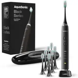 Produktbild: Aquasonic Black Series Ultra Aufheller Elektrische Zahnbürste - ADA Akzeptiert - 8 Bürstenköpfe & Reiseetui - Kabelloses Laden - 4 Modi mit Smart Timer