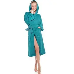 Produktbild: aqua-textil XS-XXXL Bademantel Kapuze Uni lang aufgesetzte Taschen Damen Herren Unisex warm Frottee Baumwolle OEKO-TEX Föhr