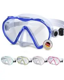 Produktbild: AQUAZON Beach Taucherbrille-besonders bequemes Silikon - inkl. Netztasche - Schwimmbrille mit extra temperiertem Glas für glasklarer Sicht-Kinder 7-12 Jahre, Erwachsene