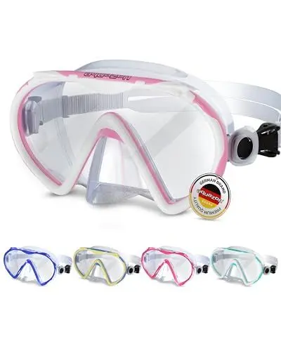 Produktbild: AQUAZON Beach Taucherbrille-besonders bequemes Silikon - inkl. Netztasche - Schwimmbrille mit extra temperiertem Glas für glasklarer Sicht-Kinder 7-12 Jahre, Erwachsene