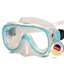 Produktbild: AQUAZON Dolphin Junior Medium Schnorchelbrille, Taucherbrille, Schwimmbrille, Tauchmaske für Kinder, Jugendliche von 7-12 Jahren, Tempered Glas, sehr robust, tolle Passform , Farbe:blau Junior