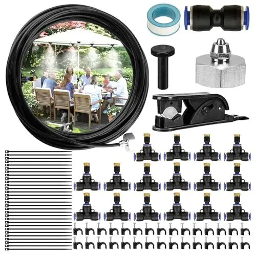 Produktbild: AQV 15M Sprühnebel Kühlung Bewässerungs System DIY Wassernebel Nebelkühlsystem 360° Mist Cooling mit Bewässerungssystem Düse+3/4