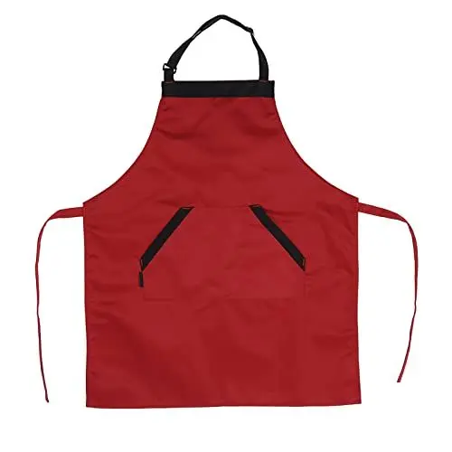 Produktbild: aqxreight Verstellbares Unisex-Schürzenkleid aus Polyester mit 2 Taschen, Küchenschürzen, Multifunktional, ölbeständig, Schwarz und Rot, Küche, Garten, Basteltisch (Roter Rock mit