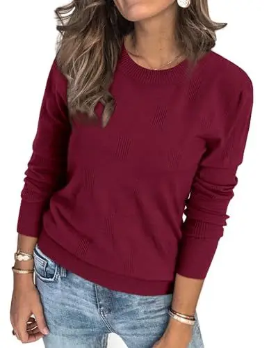 Produktbild: Arach&Cloz Pullover Damen Langarm Elegant Frühjahr Winter Strickpullover Rundhals Pulli Sweatshirt (Dark Red, L)
