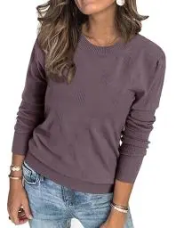 Produktbild: Arach&Cloz Pullover Damen Frühling Herbst Winter Strickpullover Elegant Rundhals Pulli Langarm Tops Sweatshirt (Gray Purple,S)