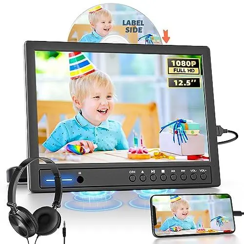 Produktbild: Arafuna 12,5 Zoll DVD Player Auto mit Kopfhörer, Tragbarer DVD Player Videogeräte für Kopfstützen mit Kopfstützenhalterung, Auto Fernseher Saugnapf-Disc-Eingang, unterstützt 1080P-Video
