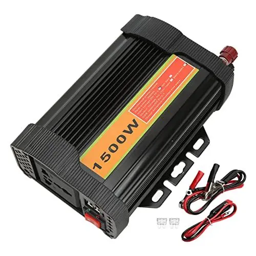 Produktbild: Aramox Sinuswellen-Auto-Wechselrichter, Schwarz 1500 W Aluminium-Wechselrichter Reiner Sinus-Auto-Wechselrichter DC 12 V zu AC 220-240 V Konverter Schwarz für Notfälle