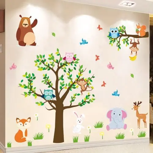Produktbild: Arawat Tree Wandtattoo Dekoration für Schlafzimmer Zoo Wandaufkleber für Wohnzimmer Tier Kinderzimmer Wandtattoo für Schlafzimmer Wanddekor Wandtattoo 3D DIY Wandtattoo als Dekorationen