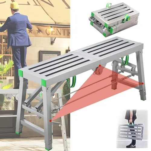 Produktbild: Arbeitsbühne klappbare, Arbeitsplattform Höhenverstellbar, Arbeitsplattform 400Kg Tragkraft, Aluminium Tritthocker, Mehrzweckleiter, Stahlgerüst für Deckenreinigung, Malerei(140 x 30cm)