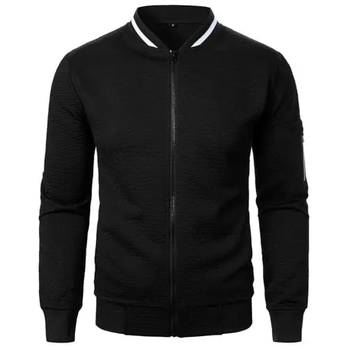 Produktbild: Arbeitsjacke Herren Sakko Herren Sportlich Herren Trainingsjacke Fleece Männer Jacke Herrenjacke Fleecejacke Herren Sweatjacke Herren Ohne Kapuze Herrenjacke Übergangsjacke Schwarz L