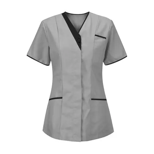 Produktbild: Arbeitskleidung Pflege Damen Damen Scrub Tops Signature V- Ausschnitt Blouse Mit Mehreren Aufgesetzten Taschen Medical Soft Comfy Uniforms Shirt Grau M
