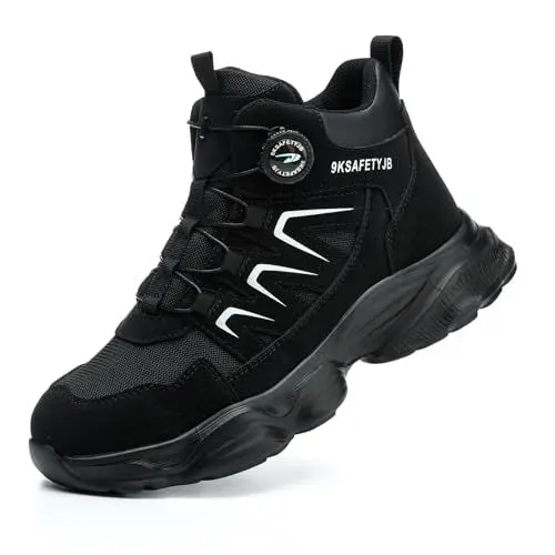 Produktbild: Arbeitsschuhe Herren Damen Sicherheitsschuhe wasserdichte Sicherheitsstiefel Stahlkappenschuhe rutschfeste Schnellverschluss Selbsthemmend Black 39 EU