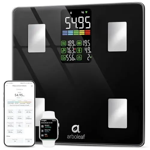 Produktbild: arboleaf Körperfettwaage mit App Waage mit Körperfett und Muskelmasse 226KG/500lb, Personenwaage digital für Körperanalyse 14 Körpermaße, Genaue Waage mit Großes LED-Display und 30 * 30cm Plattform