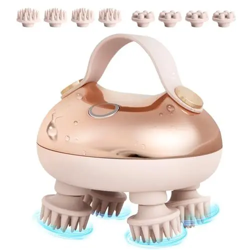Produktbild: arboleaf Kopfhaut-Massagegerät elektrische Kopfmassage IPX7 wasserdicht mit 8 abnehmbaren Massageköpfen und 3 Massagemodi, handliches Kopfmassagegerät für Entspannung, Tiefenreinigung(rosa)
