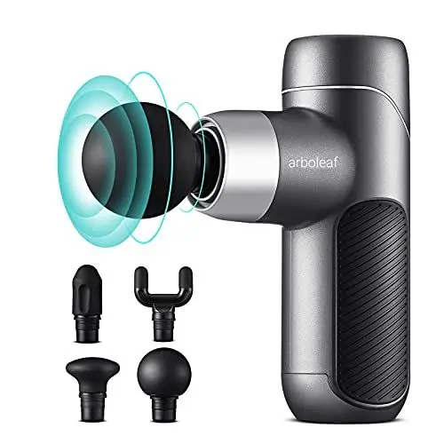 Produktbild: arboleaf Massagepistole Massagegerät, Mini Massage Gun 0,37kg klein leicht Pistole mit 4 Silikon Aufsätze 5 Geschwindigkeiten 3000rpm, leise Muskelpistole für Muskelentspannung, 2000mAh USB C