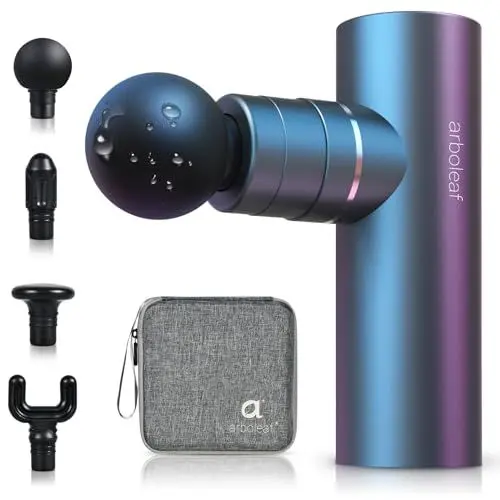 Produktbild: arboleaf Massagepistole mini Massage gun, 3200 U/min 0,47kg Massage Pistole mit AI Stufen 4 Aufsätze, leicht Muskelpistole mit Transportcase Muscle Gun für Muskelentspannung stark Akku USB-C