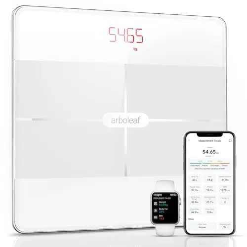 Produktbild: arboleaf Waage Personen Körperanalyse, Körperfettwaage digital mit App und 13 Körpermasse 396lb/180kg, Bluetooth Personenwaage für BMI, Körperfett und Muskeln, Protein, BMR usw. (Weiß)