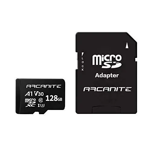 Produktbild: ARCANITE 128 GB microSDXC-Speicherkarte mit SD-Adapter — A1, UHS-I U3, V30, 4K, C10, microSD, maximale Lesegeschwindigkeit von 90 MB/s