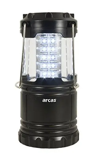 Produktbild: Arcas 30720007 - Camping Laterne mit 30 LEDs, schwarz, mit Metallbügeln zum Aufhängen, Helligkeit 120 Lumen, batteriebetrieben, ideal für Camping, Bootstouren oder Gartenpartys, 8.8 x 8.8 x 12.4 cm