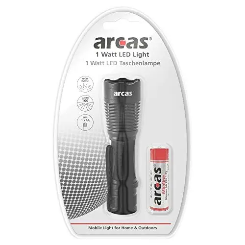 Produktbild: Arcas 307 00034 Hand Flashlight LED Black – Flashlights (Hand Flashlight, Black, Aluminium, 1 Lamp (S), LED, 100 Lm)