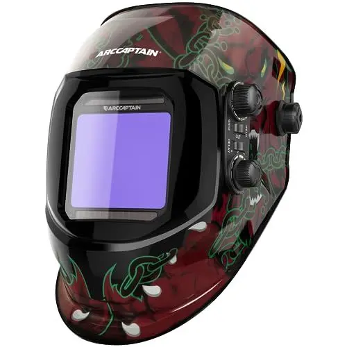Produktbild: ARCCAPTAIN Schweißhelm Automatik Real Colour Vollautomatik Schweisshelme mit Extra Großem Sichtfeld 10X9cm, Wahre Farbe Schweißerhelme Breiter Schatten 4/9-13 für ARC TIG MIG