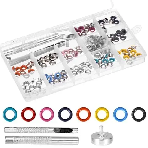 Produktbild: Arcjunys Ösen Set Ösenzange Set Ringösen Lochnieten Eyelets Bunt Ösen 5mm Eyelet Punch Kit Ösenset mit Werkzeug für Ledertaschen Kleidung DIY Handwerk 120 Stück