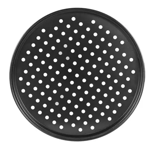 Produktbild: Arcjunys Pizzablech Rund Pizza Blech 32 cm Antihaftbeschichtet Pizza Backblech rund Carbonstahl Pizza Pan Pizzaform zum Professionellen Pizzabacken Schwarz