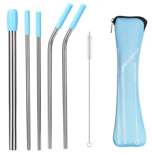 Produktbild: Arcjunys Strohhalme Wiederverwendbar Strohhalme Edelstahl Trinkhalme Edelstahl Strohhalm Metal Straw Metall Strohhalm mit Strohbürste und Silikonspitzen für Cocktail Smoothie Säfte 6 Stück