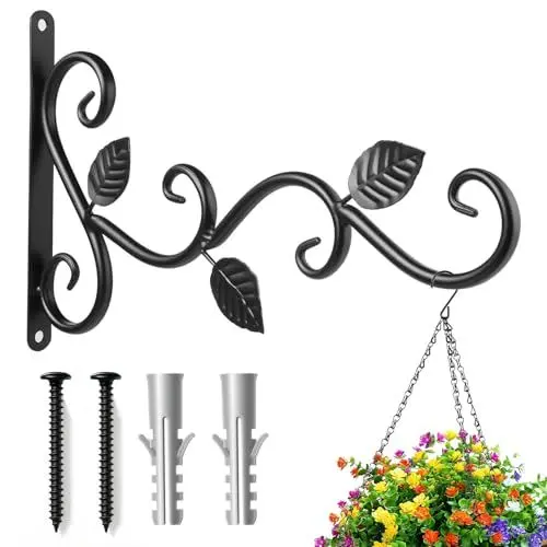 Produktbild: Arcjunys Wandhaken Blumenampel Halterung Wandhaken für Blumenampel 30cm Pflanzenhalterung Blumenampelhalter Hängepflanzenhalter mit Schrauben für Pflanzer Vogelhäuschen Laternen Windspiele Schwarz