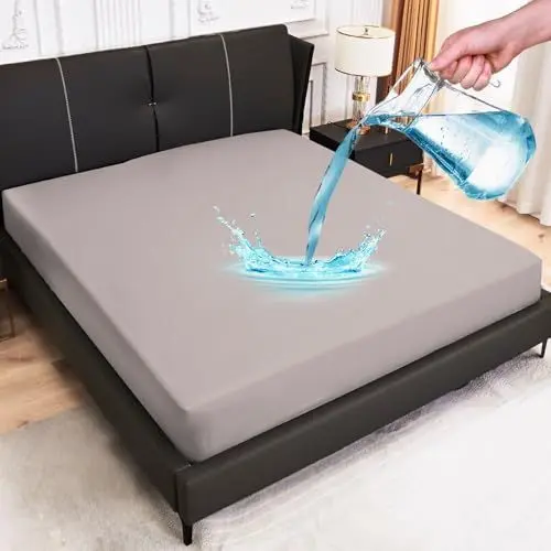 Produktbild: Arcona Matratzenschoner 90 x 200, Spannbettlaken Stil Wasserdichter Matratzenschoner 90x200, wasserdicht und Atmungsaktive Matratzenbezug, Nässeschutz Waschbar Bettlaken Grau