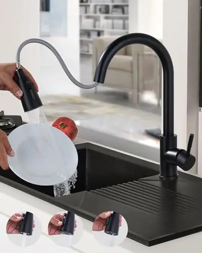 Produktbild: ARCORA Wasserhahn Küche, Hochdruck Küchenarmatur Ausziehbar Aus Edelstahl Mit M24 Aerator Wassersparend Armatur Küche 360° schwenkbar mit 3 Modi Spültischarmatur schwarz