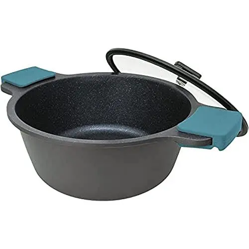 Produktbild: Arcos Serie Thera | Antihaft-Kasserolle | Aluminiumguss | Geeignet für jede Küche | Silikon-Griffe | Energiesparsystem | Spülmaschinenfest | Farbe Schwarz und Blau (32 cm / 9,3L)