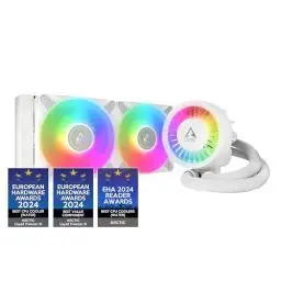 Produktbild: ARCTIC Liquid Freezer III 240 A-RGB - Wasserkühlung PC, AIO CPU Wasserkühler, Intel & AMD, effiziente PWM-gesteuerte Pumpe, Lüfter: 200–2000 rpm, LGA1851 und LGA1700 Contact Frame - Weiß
