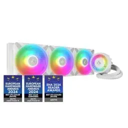 Produktbild: ARCTIC Liquid Freezer III 420 A-RGB - Wasserkühlung PC, AIO CPU Wasserkühler, Intel & AMD, effiziente PWM-gesteuerte Pumpe, Lüfter: 200–1900 RPM, LGA1851 und LGA1700 Contact Frame - Weiß