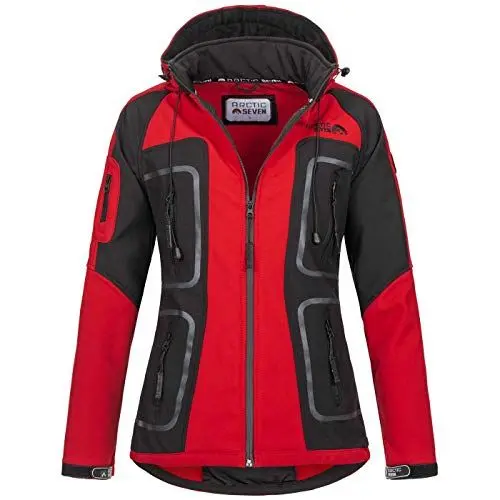 Produktbild: Arctic Seven Damen Softshell Funktions Outdoor Regen Jacke Sport Kapuze AS181 (AS-181-Rot-Schwarz-Gr.L)