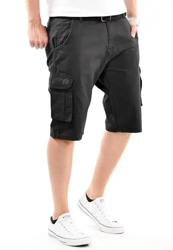 Produktbild: Arctic Seven Herren Cargo Shorts (29W-42W) Regular Fit Kurze Hosen mit Gürtel - 100% Baumwolle Obermaterial, Sommer Cargohose Männer - AS-409 Schwarz W38