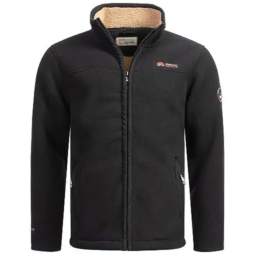 Produktbild: Arctic Seven Herren Fleece Jacke mit Teddyfell Futter Fleecejacke Wanderjacke AS325 (AS-325-Schwarz-Gr.L)