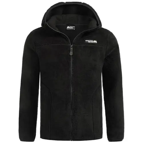 Produktbild: Arctic Seven Herren Fleecejacke (S-3XL) mit Kapuze - Leicht, Flauschig, Atmungsaktiv, Übergangsjacke Warme Jacke Männer - AS-413 Schwarz Medium