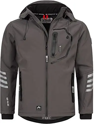Produktbild: Arctic Seven Herren Softshell Jacke Funktionsjacke Outdoor Regenjacke Atmungsaktiv Fleece Innenfutter AS301 (AS-301-Grau-Schwarz-Gr.4XL)