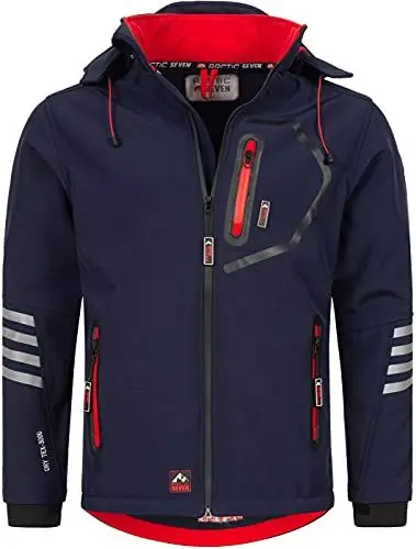 Produktbild: Arctic Seven Herren Softshell Jacke Funktionsjacke Outdoor Regenjacke Atmungsaktiv Fleece Innenfutter AS301 (AS-301-Navy-Rot-Gr.5XL)